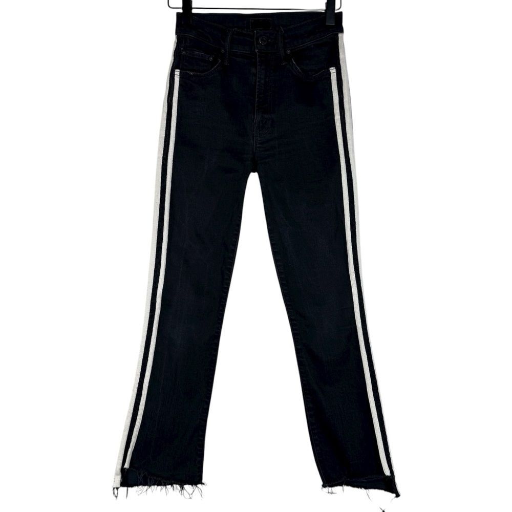 Mother Insider Crop Step Fray in Guilty Racer Stripe Black Wash Women’s 24